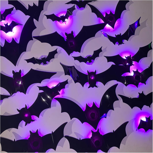 Buy 1 Get 1 Free🦇24PCS Halloween Decorations Indoor Lights, LED 3D Glowing Bats Wall Decor with Removable Sticky,5 Sizes