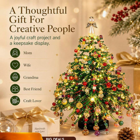 DIY Beaded Christmas Tree Kit, Hand‑Made Mini Crystal Bead Xmas Tree Craft Set, Complete Christmas Decoration Making Supplies with Beads, Angel Tree Topper, Base & Accessories, Tabletop Holiday Ornament, Fun DIY Project, Ideal Christmas Gift for Kids & Fa