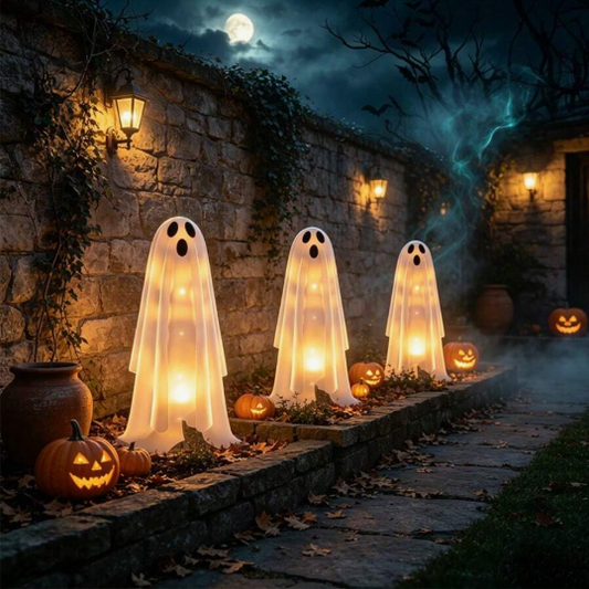 Halloween Solar Ghost Garden Lights, White LED Ghost Pathway Lights With Spooky Design, Solar Powered Outdoor Decor For Garden, Lawn, Halloween Festival Decor