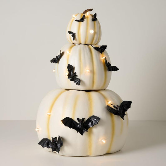 Home Reflections Set of 3 Lit Stacked Pumpkins with