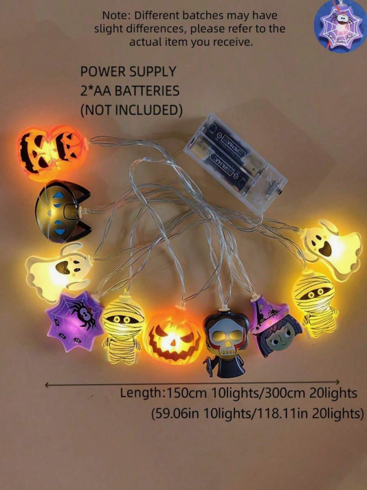 1pc Halloween Decorative String Lights, Halloween Window Decoration, Battery Operated (Batteries Not Included), LED Halloween String Lights, Halloween Ghost Lights, Halloween Outdoor Decoration, Halloween Decoration