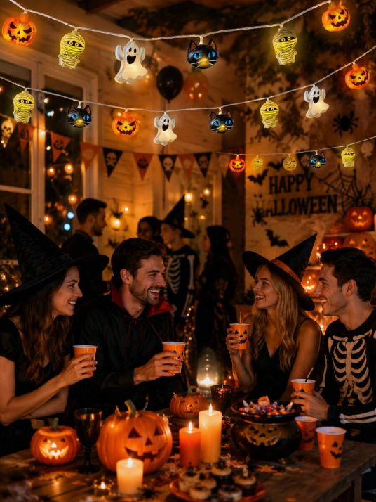 1pc Halloween Decorative String Lights, Halloween Window Decoration, Battery Operated (Batteries Not Included), LED Halloween String Lights, Halloween Ghost Lights, Halloween Outdoor Decoration, Halloween Decoration