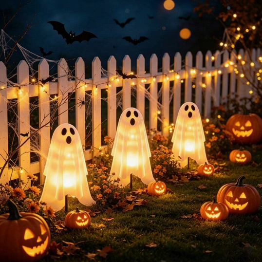 Halloween Solar Ghost Garden Lights, White LED Ghost Pathway Lights With Spooky Design, Solar Powered Outdoor Decor For Garden, Lawn, Halloween Festival Decor