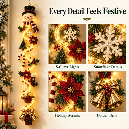 Glowing Christmas Door Hanger | 6 Festive Lighted Designs with Warm Glow, Dimensional Details & Space-Saving Vertical Décor