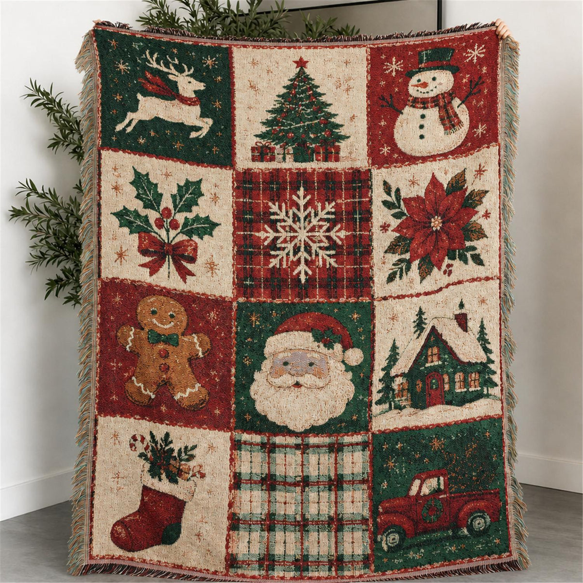 Halloween Patchwork Style Woven Blanket with Tassel Bed Blanket, Multi-Function Also for Sofa Cover Couch Throw Blanket Armchair Home Decor Room Wall Art Tapestry Furniture Slipcover Tablecloth Shawl Outdoor Picnic Camping Beach Towel Office Nap Hippie