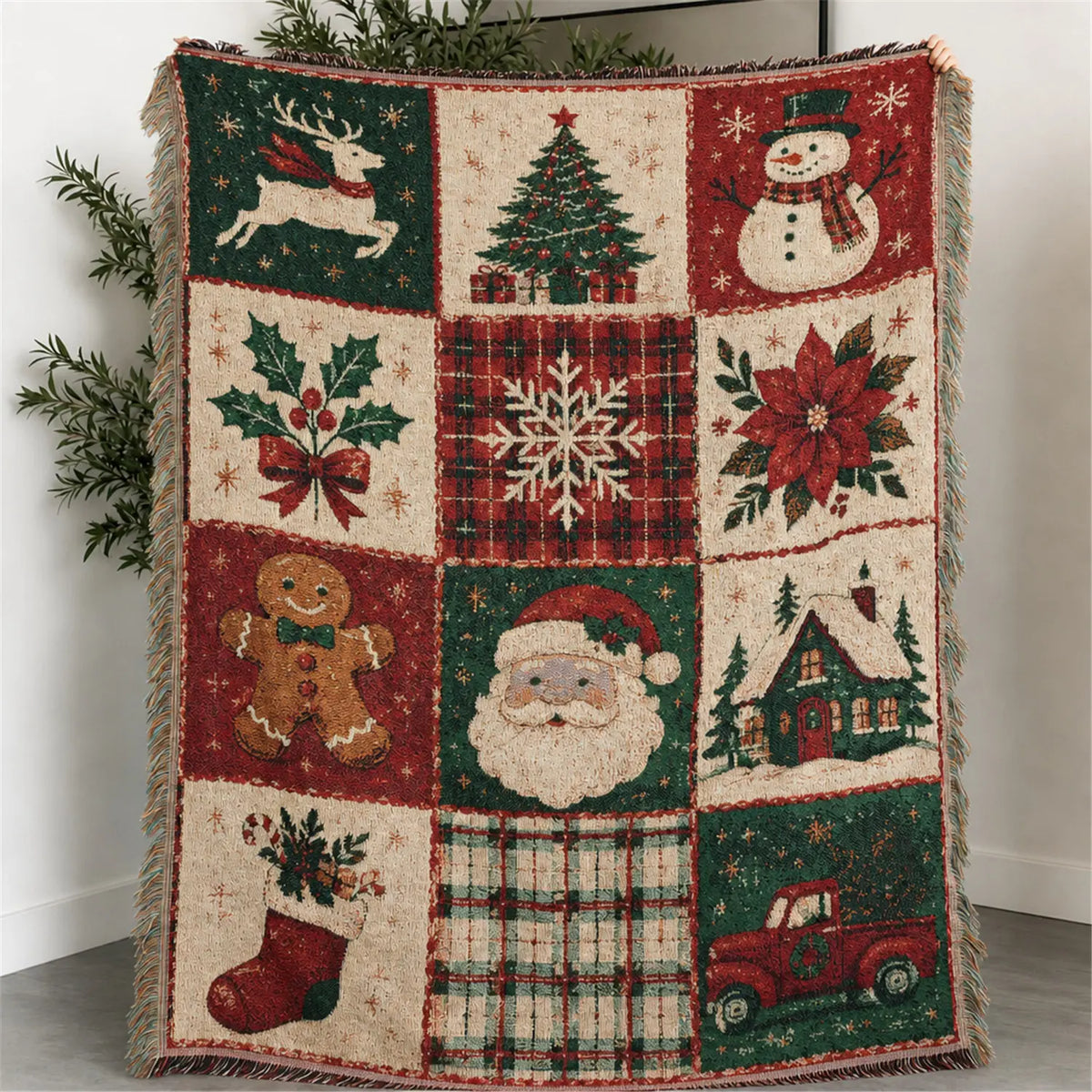 Halloween Patchwork Style Woven Blanket with Tassel Bed Blanket, Multi-Function Also for Sofa Cover Couch Throw Blanket Armchair Home Decor Room Wall Art Tapestry Furniture Slipcover Tablecloth Shawl Outdoor Picnic Camping Beach Towel Office Nap Hippie