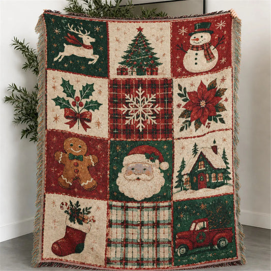 Halloween Patchwork Style Woven Blanket with Tassel Bed Blanket, Multi-Function Also for Sofa Cover Couch Throw Blanket Armchair Home Decor Room Wall Art Tapestry Furniture Slipcover Tablecloth Shawl Outdoor Picnic Camping Beach Towel Office Nap Hippie