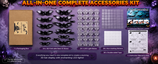 Buy 1 Get 1 Free🦇24PCS Halloween Decorations Indoor Lights, LED 3D Glowing Bats Wall Decor with Removable Sticky，5 Sizes