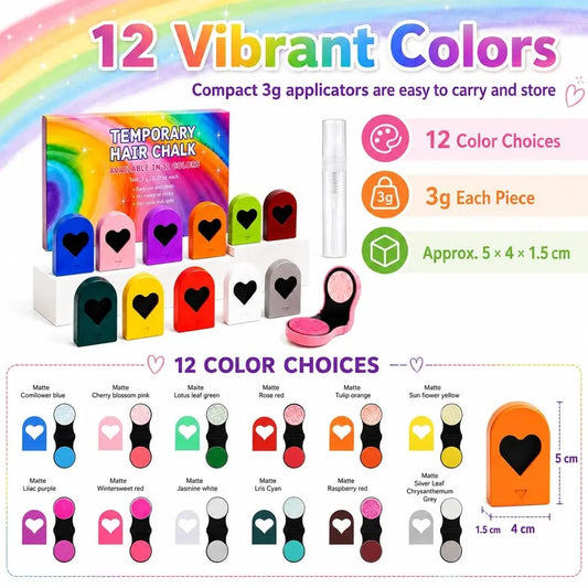 12/24 Bold Vibrants Temporary Hair Chalk Dye, Easily Washed Pocket-Size Haircare, Washable Color Makeup for Events & Fun, DIY Hair Styling, sohochic