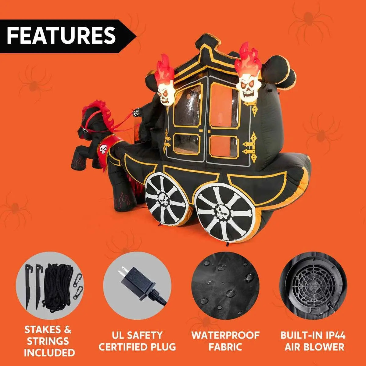 10 Ft Halloween Inflatables Outdoor Decorations, Halloween Inflatable Carriage with Build-in LEDs Halloween Blow Up for Yard, Halloween Party Decoration Halloween Decor Outside