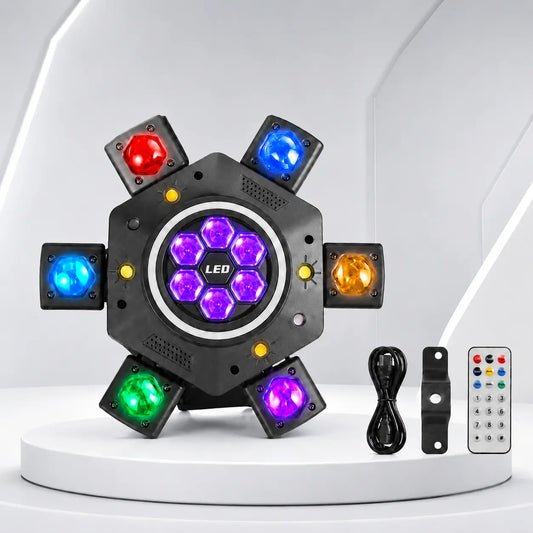 XDV 6-Eye 6-Arm 15OW RGBW MovingHead Party Light - Sound-Active DJ Light withRed, Green Laser, White, Gold Strobe, RemoteControl for Home Parties, Birthdays,Holidays, Halloween Day,sohochic