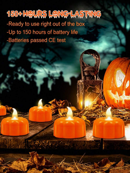 12pc Pumpkin Flameless LED Tea Light Candles (Battery Operated), Halloween Pumpkin Tea Lights, Autumn Decor, Harvest Festival Table Decoration Lights, Suitable For Home Dining Table