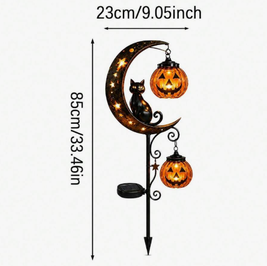 Halloween Decor,Fall Decor,Solar Halloween Black Cat & Pumpkin Moon Garden Stake Light