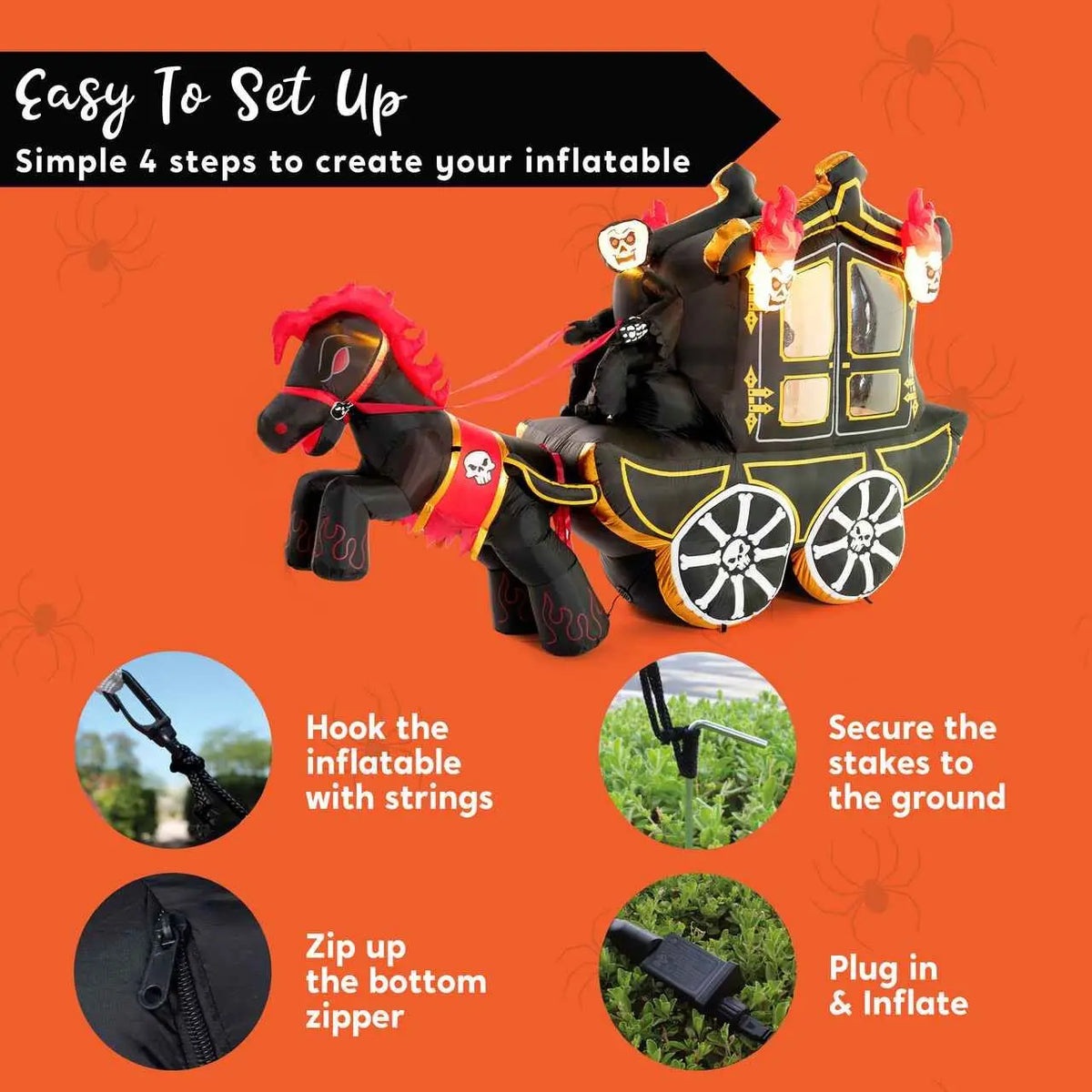 10 Ft Halloween Inflatables Outdoor Decorations, Halloween Inflatable Carriage with Build-in LEDs Halloween Blow Up for Yard, Halloween Party Decoration Halloween Decor Outside