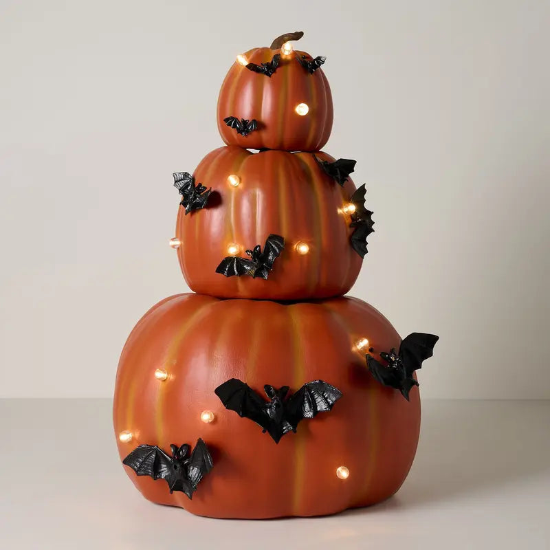 Home Reflections Set of 3 Lit Stacked Pumpkins with