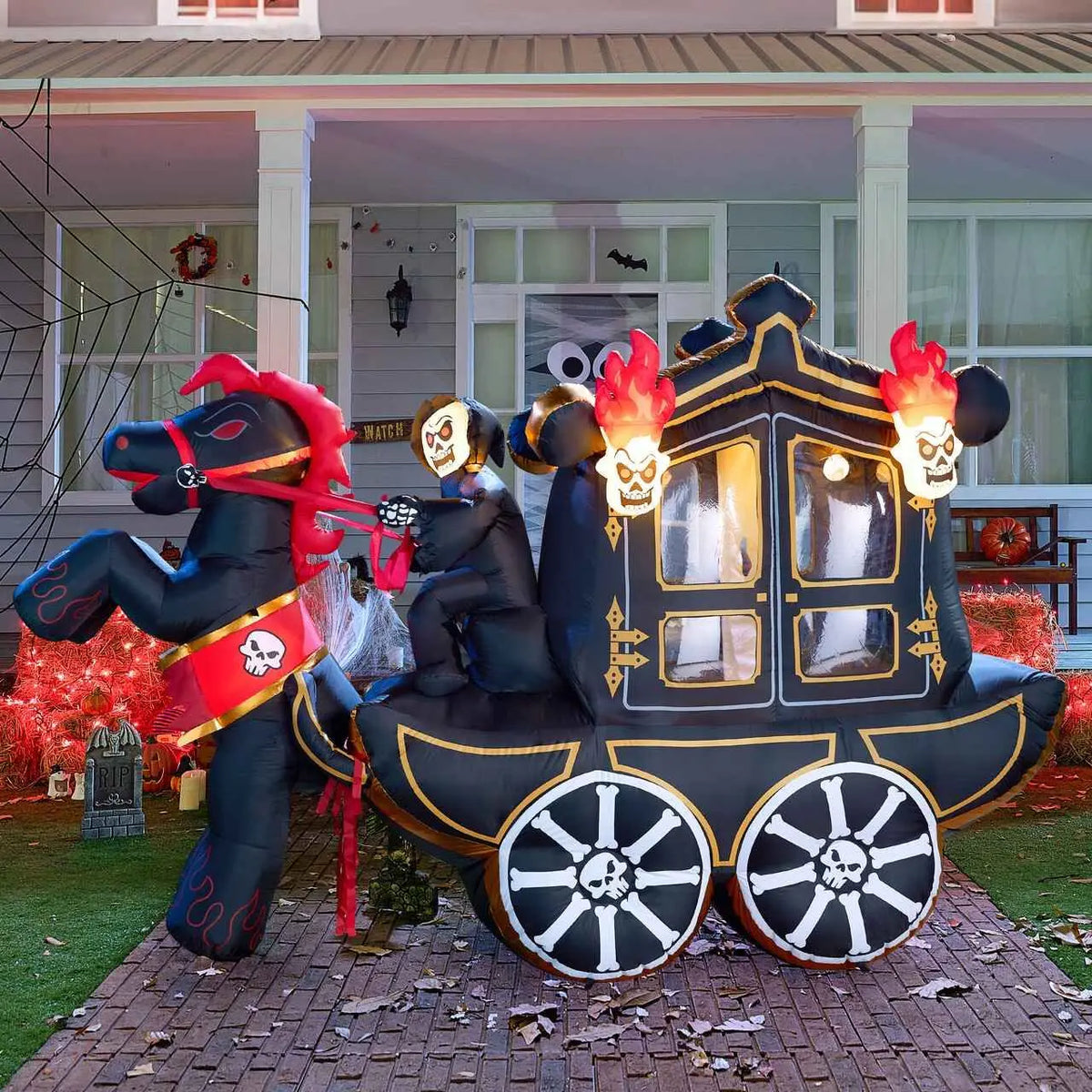 10 Ft Halloween Inflatables Outdoor Decorations, Halloween Inflatable Carriage with Build-in LEDs Halloween Blow Up for Yard, Halloween Party Decoration Halloween Decor Outside