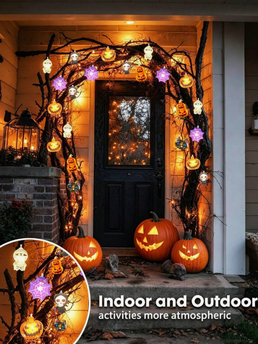 1pc Halloween Decorative String Lights, Halloween Window Decoration, Battery Operated (Batteries Not Included), LED Halloween String Lights, Halloween Ghost Lights, Halloween Outdoor Decoration, Halloween Decoration