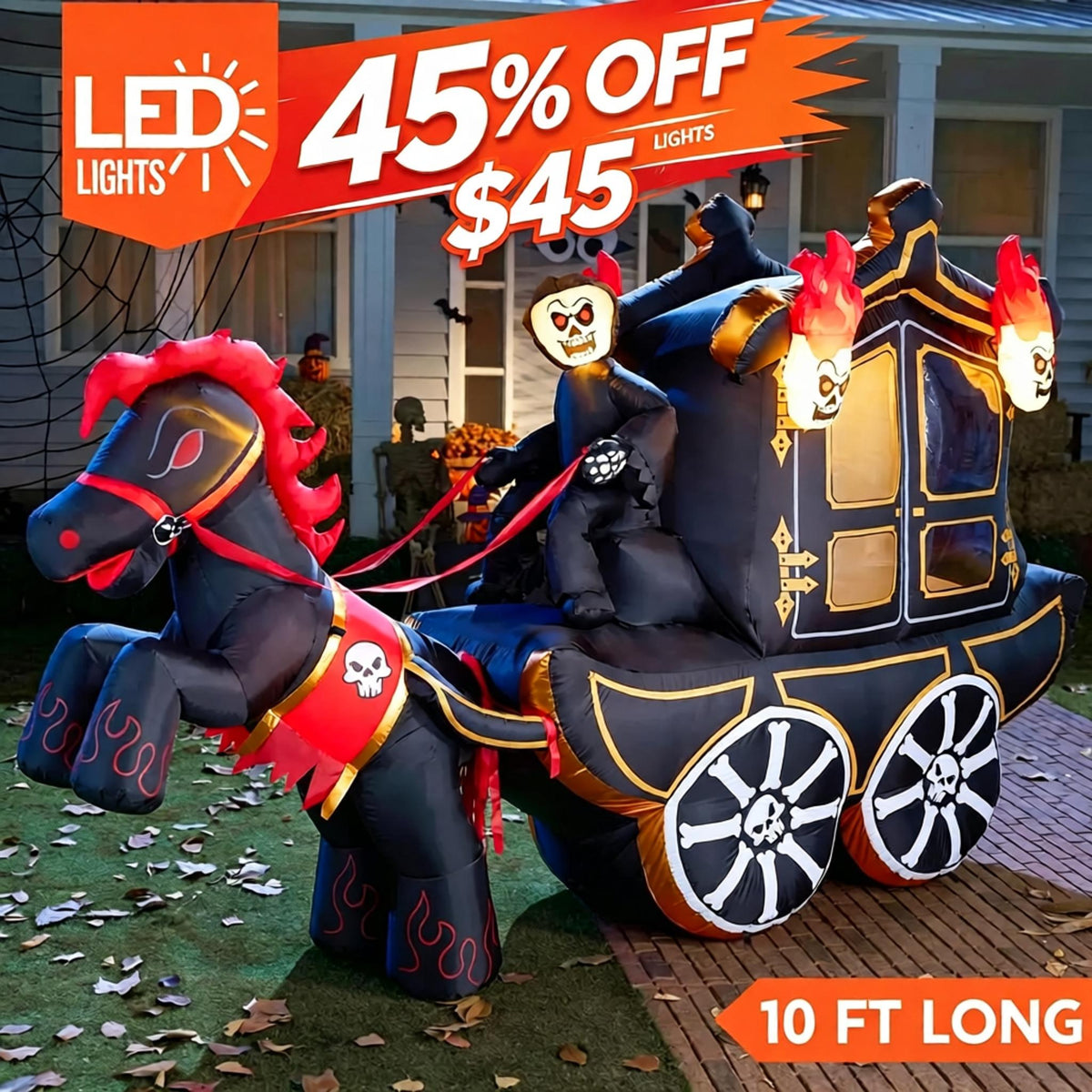 10 Ft Halloween Inflatables Outdoor Decorations, Halloween Inflatable Carriage with Build-in LEDs Halloween Blow Up for Yard, Halloween Party Decoration Halloween Decor Outside