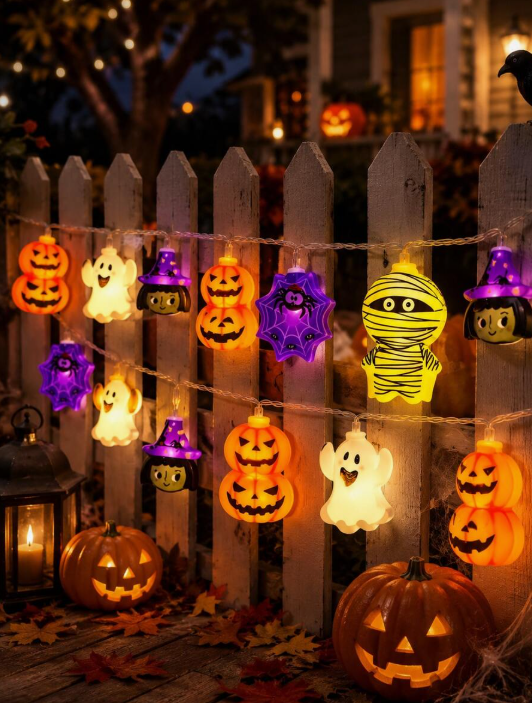 1pc Halloween Decorative String Lights, Halloween Window Decoration, Battery Operated (Batteries Not Included), LED Halloween String Lights, Halloween Ghost Lights, Halloween Outdoor Decoration, Halloween Decoration