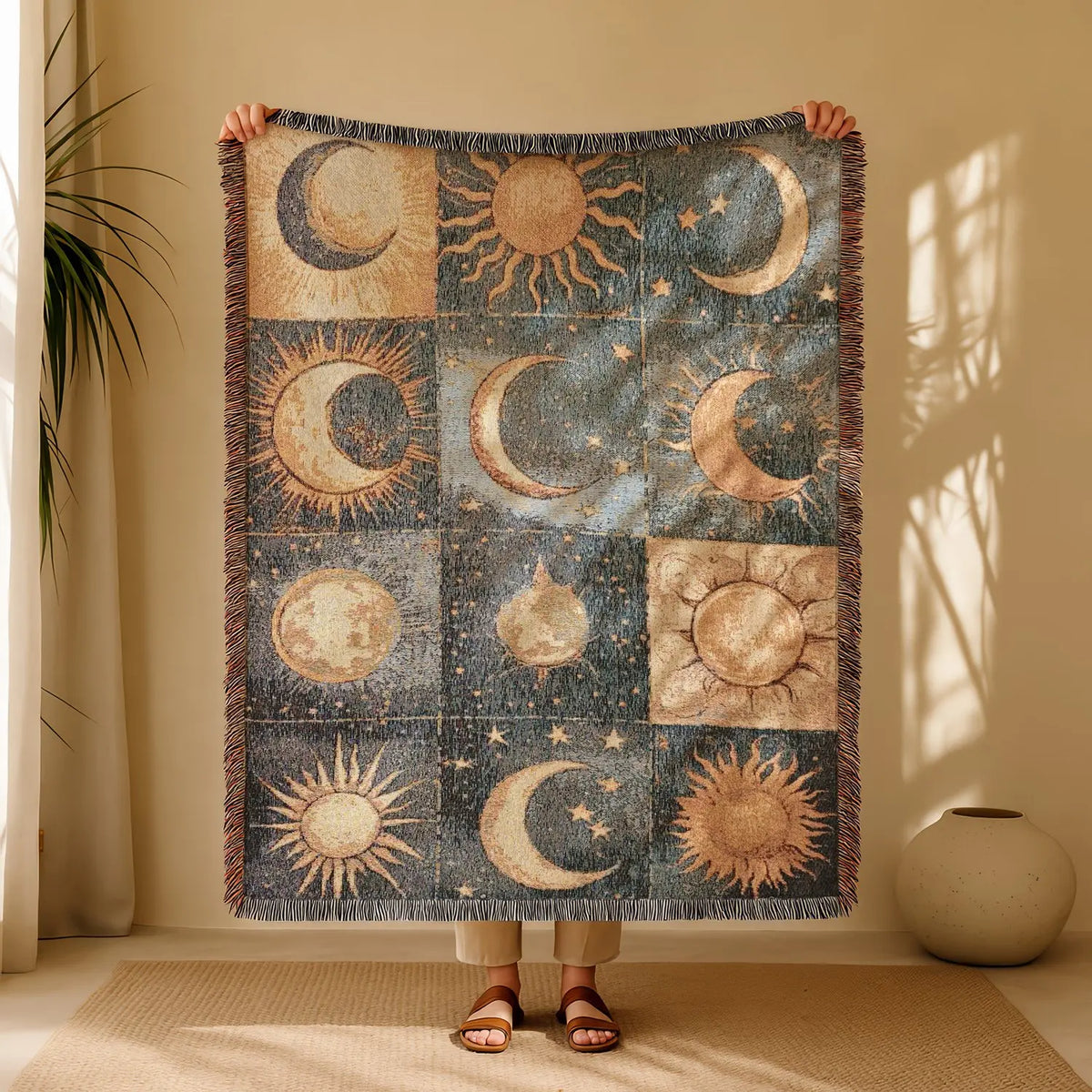 Halloween Patchwork Style Woven Blanket with Tassel Bed Blanket, Multi-Function Also for Sofa Cover Couch Throw Blanket Armchair Home Decor Room Wall Art Tapestry Furniture Slipcover Tablecloth Shawl Outdoor Picnic Camping Beach Towel Office Nap Hippie