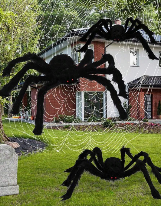 1pc Hairy Spider Halloween Decoration - Scary Giant Spider Prop For Yard Or Party Decor - Realistic Black Furry Spider With Long Legs - Halloween Indoor And Outdoor Decor Supplies
