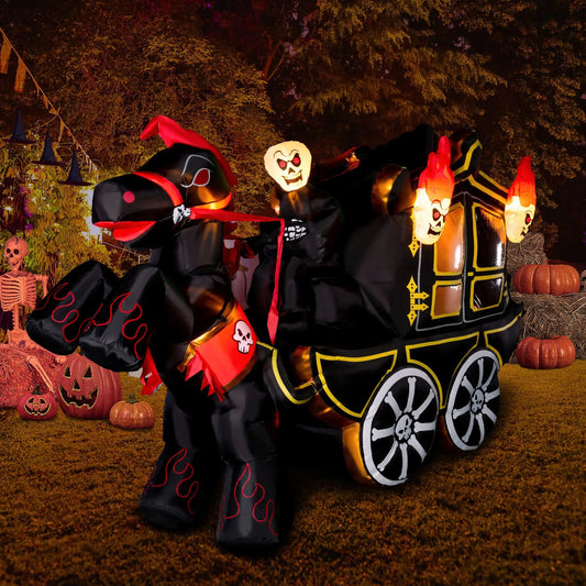 10 Ft Halloween Inflatables Outdoor Decorations, Halloween Inflatable Carriage with Build-in LEDs Halloween Blow Up for Yard, Halloween Party Decoration Halloween Decor Outside