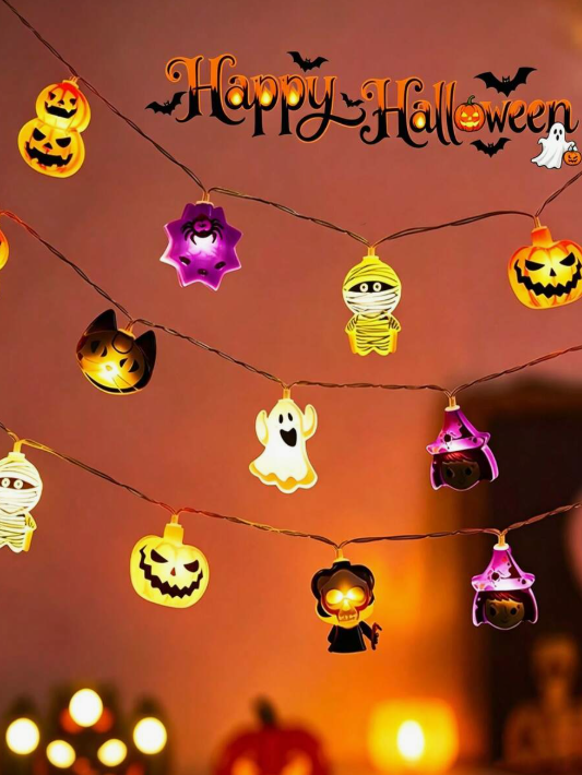 1pc Halloween Decorative String Lights, Halloween Window Decoration, Battery Operated (Batteries Not Included), LED Halloween String Lights, Halloween Ghost Lights, Halloween Outdoor Decoration, Halloween Decoration