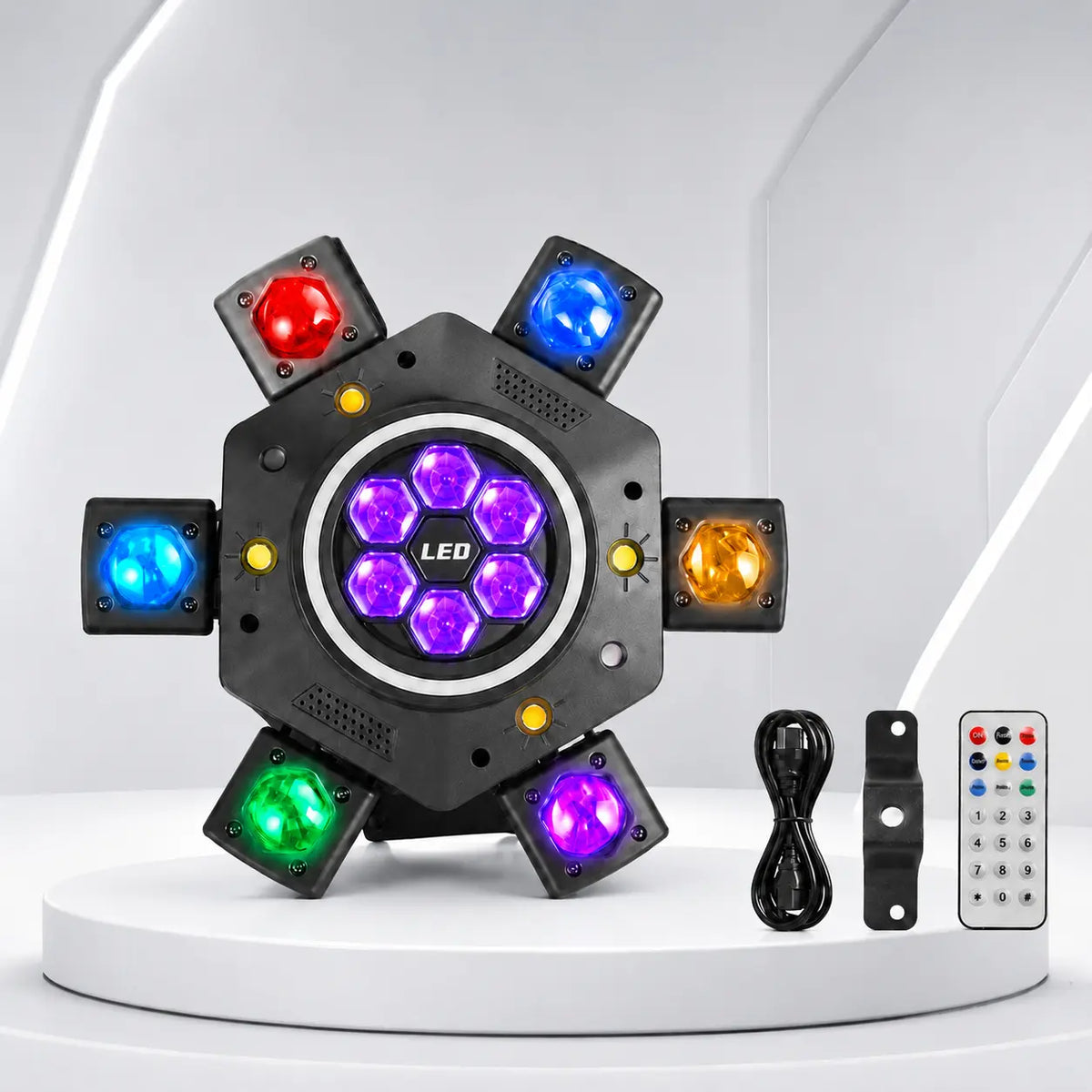 XDV 6-Eye 6-Arm 15OW RGBW MovingHead Party Light - Sound-Active DJ Light withRed, Green Laser, White, Gold Strobe, RemoteControl for Home Parties, Birthdays,Holidays, Halloween Day,sohochic