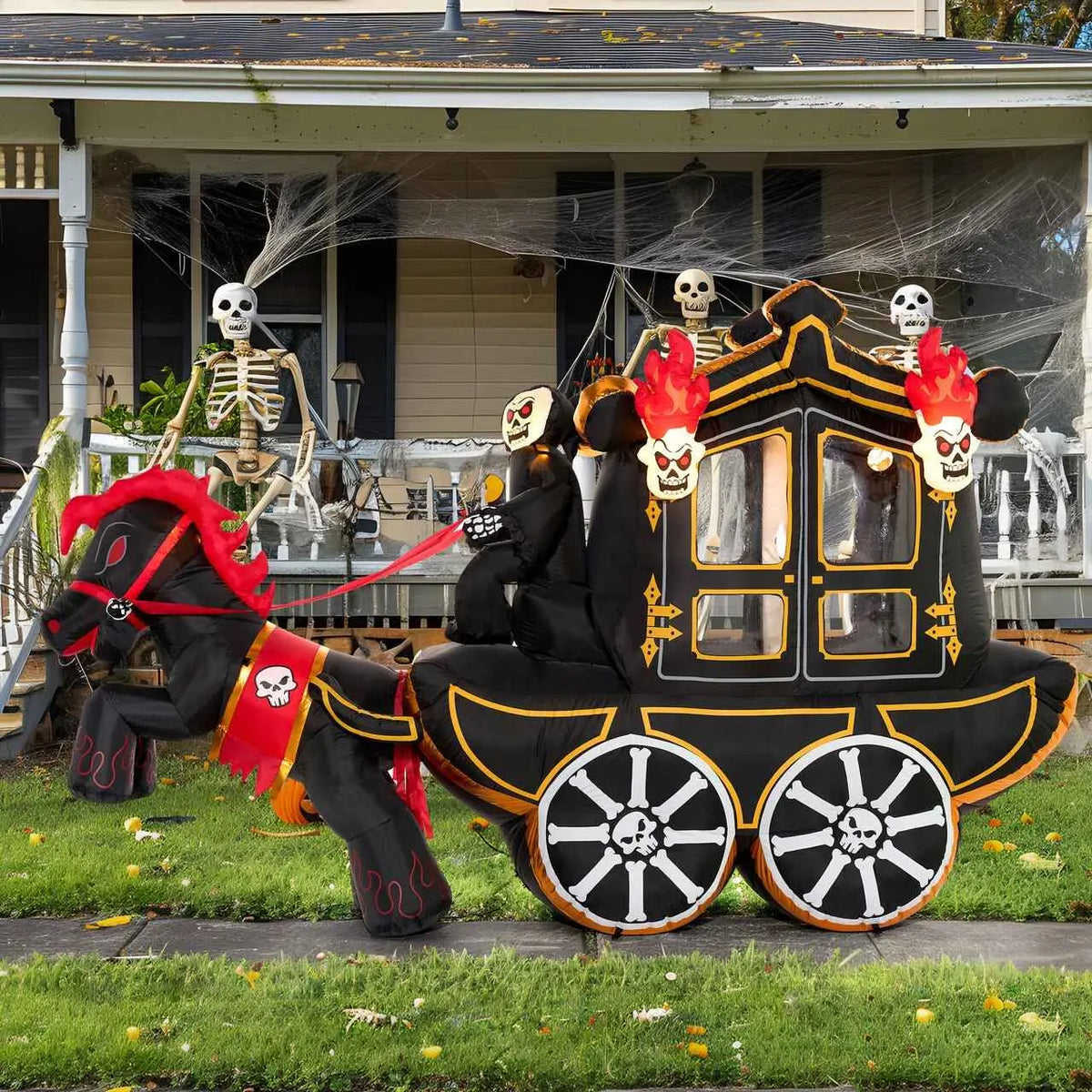 10 Ft Halloween Inflatables Outdoor Decorations, Halloween Inflatable Carriage with Build-in LEDs Halloween Blow Up for Yard, Halloween Party Decoration Halloween Decor Outside