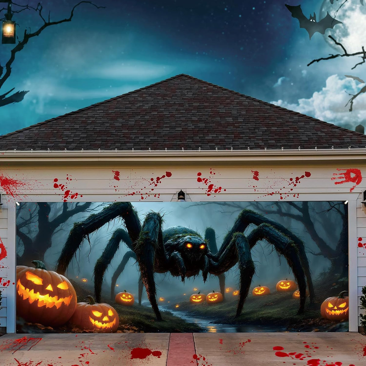 Customizable Halloween Garage Door Cover Banner, Large Outdoor Garage Backdrop, Spooky Halloween Party Photo Background, Home Wall Window Holiday Decor