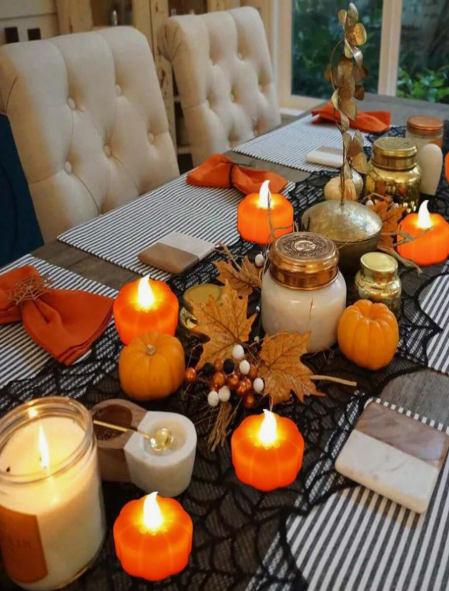 12pc Pumpkin Flameless LED Tea Light Candles (Battery Operated), Halloween Pumpkin Tea Lights, Autumn Decor, Harvest Festival Table Decoration Lights, Suitable For Home Dining Table