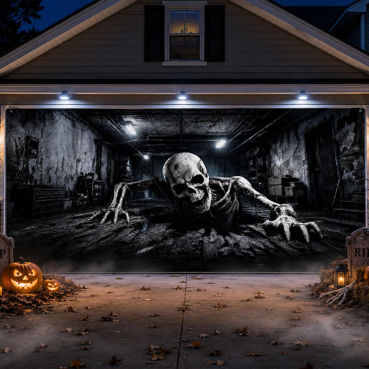 Customizable Halloween Garage Door Cover Banner, Large Outdoor Garage Backdrop, Spooky Halloween Party Photo Background, Home Wall Window Holiday Decor