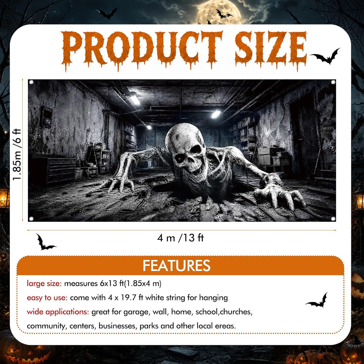Customizable Halloween Garage Door Cover Banner, Large Outdoor Garage Backdrop, Spooky Halloween Party Photo Background, Home Wall Window Holiday Decor