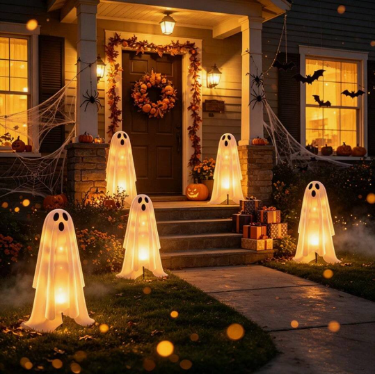 Halloween Solar Ghost Garden Lights, White LED Ghost Pathway Lights With Spooky Design, Solar Powered Outdoor Decor For Garden, Lawn, Halloween Festival Decor
