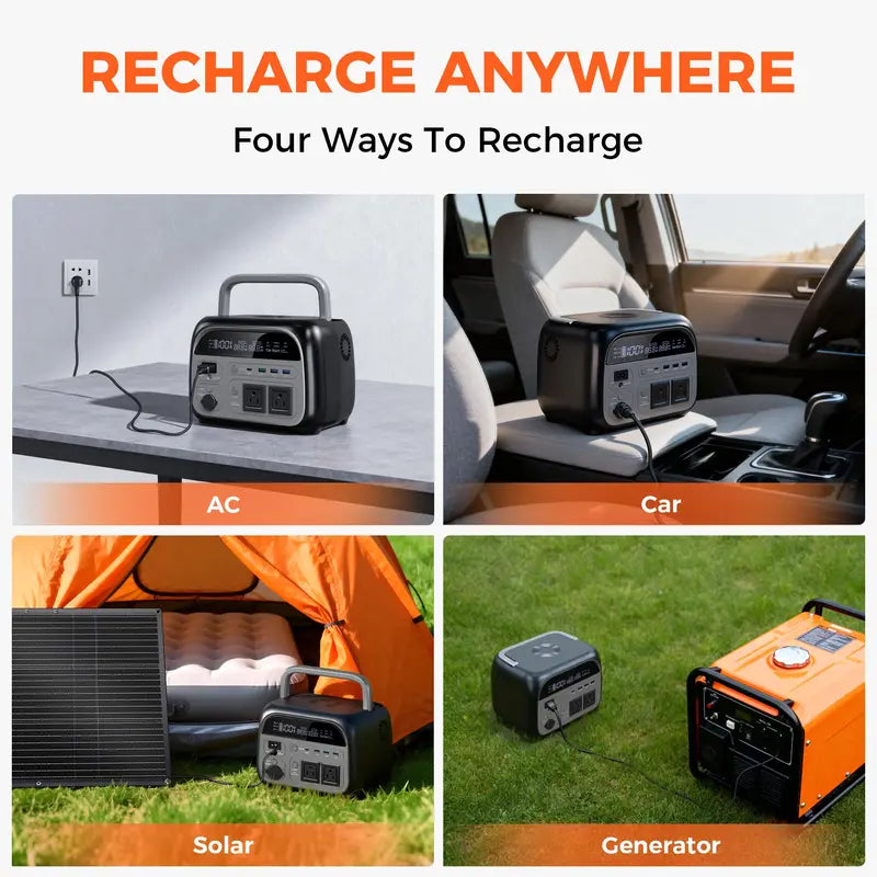 CTOLITY 500W 345Wh Camping Power Station Powerbank Emergency Supply Backup LiFePO4 Battery Portable Solar Generator Energy Travel RVs Emergencies Gas Alternative Charging Rechargeable