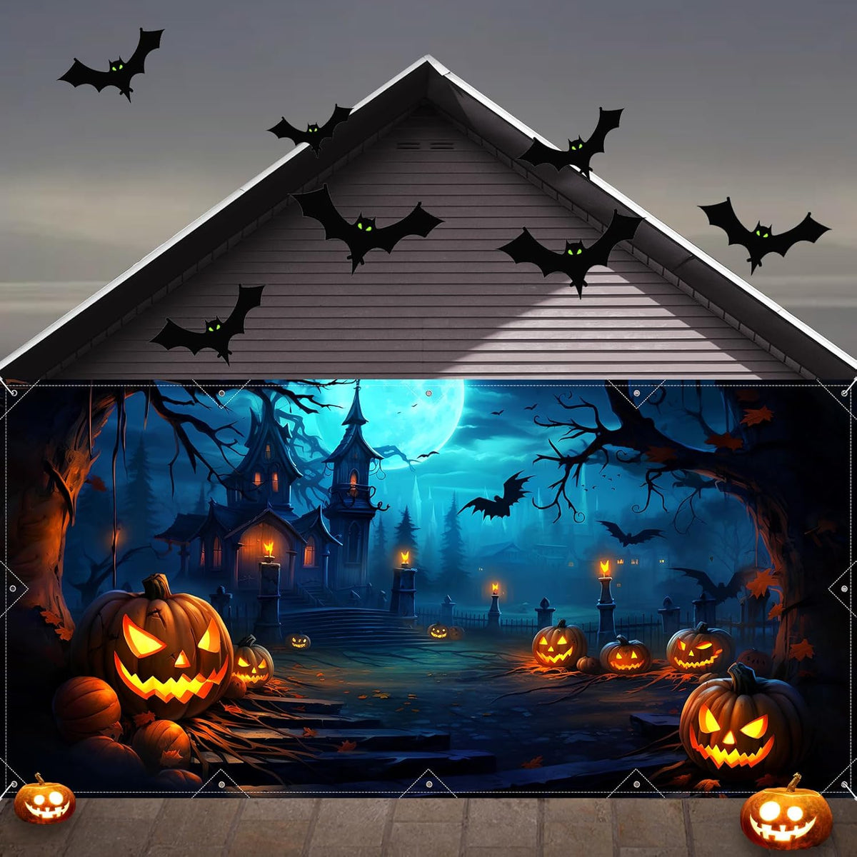 Customizable Halloween Garage Door Cover Banner, Large Outdoor Garage Backdrop, Spooky Halloween Party Photo Background, Home Wall Window Holiday Decor