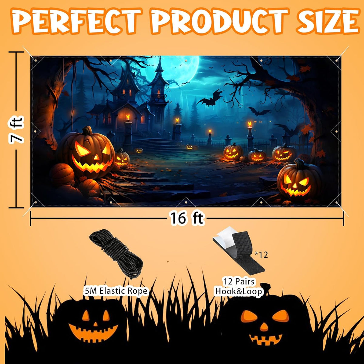 Customizable Halloween Garage Door Cover Banner, Large Outdoor Garage Backdrop, Spooky Halloween Party Photo Background, Home Wall Window Holiday Decor