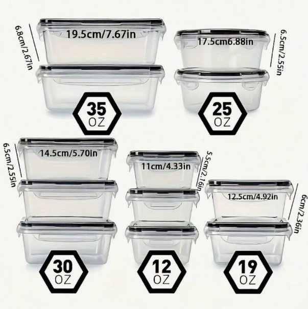 12 Set Food Storage Containers With Airtight Lids, Meal Prep Containers, Lunch Office Meal For Freezer And Dishwasher.（food-grade PP）