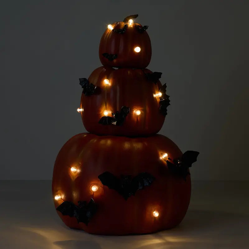 Home Reflections Set of 3 Lit Stacked Pumpkins with