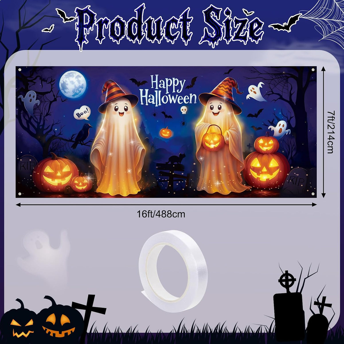 Customizable Halloween Garage Door Cover Banner, Large Outdoor Garage Backdrop, Spooky Halloween Party Photo Background, Home Wall Window Holiday Decor