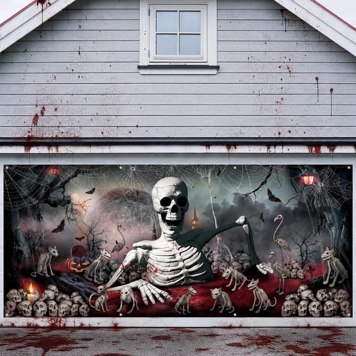 Customizable Halloween Garage Door Cover Banner, Large Outdoor Garage Backdrop, Spooky Halloween Party Photo Background, Home Wall Window Holiday Decor