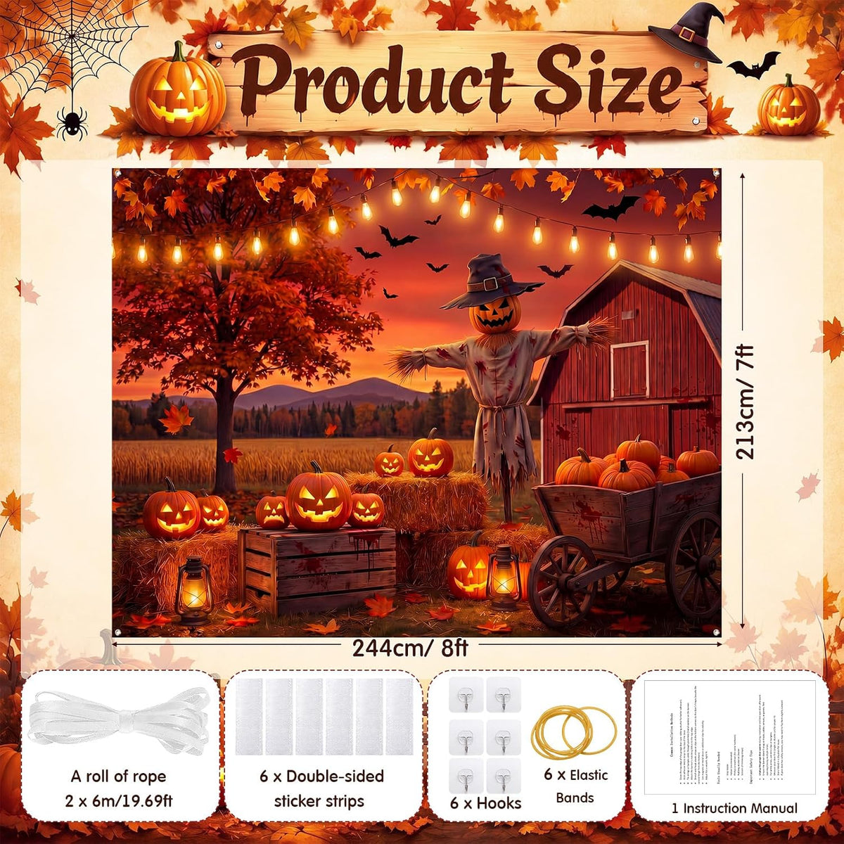 Customizable Halloween Garage Door Cover Banner, Large Outdoor Garage Backdrop, Spooky Halloween Party Photo Background, Home Wall Window Holiday Decor