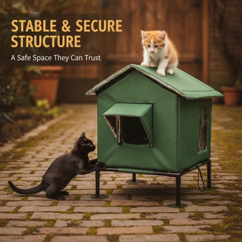 ⏰ LIMITED TIME 50% OFF! 🐈 All-Weather Elevated Outdoor Cat House – Waterproof Oxford Cloth, Thermal Aluminum Lining & Foldable Design