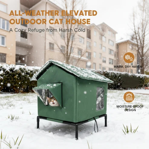 ⏰ LIMITED TIME 50% OFF! 🐈 All-Weather Elevated Outdoor Cat House – Waterproof Oxford Cloth, Thermal Aluminum Lining & Foldable Design