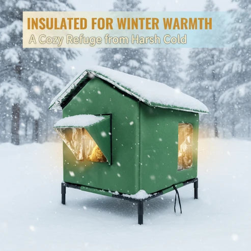 ⏰ LIMITED TIME 50% OFF! 🐈 All-Weather Elevated Outdoor Cat House – Waterproof Oxford Cloth, Thermal Aluminum Lining & Foldable Design