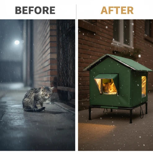 ⏰ LIMITED TIME 50% OFF! 🐈 All-Weather Elevated Outdoor Cat House – Waterproof Oxford Cloth, Thermal Aluminum Lining & Foldable Design
