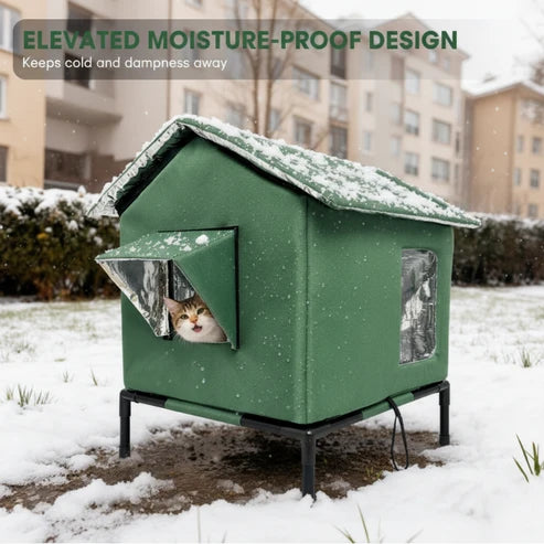 ⏰ LIMITED TIME 50% OFF! 🐈 All-Weather Elevated Outdoor Cat House – Waterproof Oxford Cloth, Thermal Aluminum Lining & Foldable Design