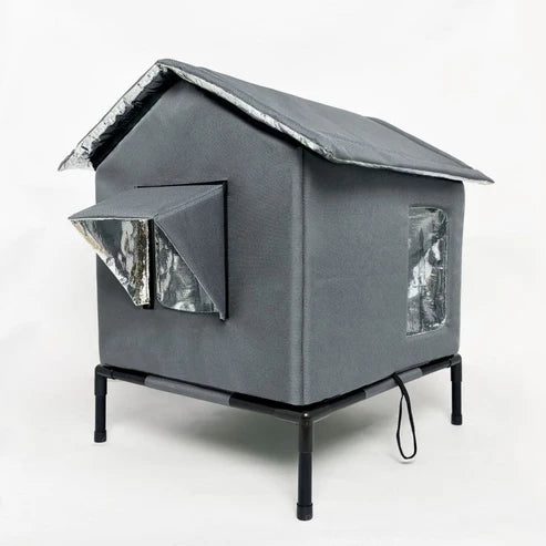 ⏰ LIMITED TIME 50% OFF! 🐈 All-Weather Elevated Outdoor Cat House – Waterproof Oxford Cloth, Thermal Aluminum Lining & Foldable Design